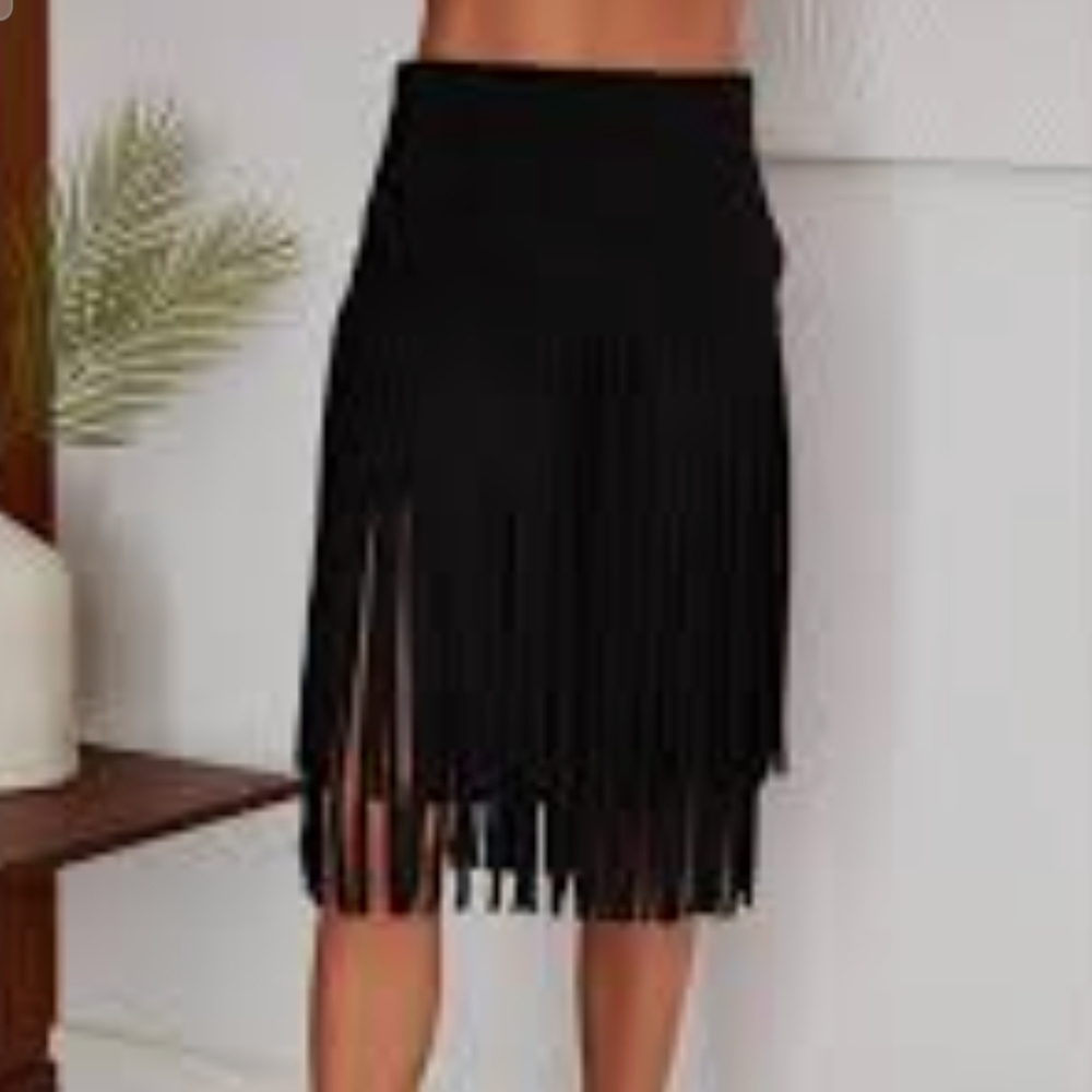 Chic Black Fringe Mini Skirt